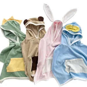 2024 Luxury Soft Hooded Baby Towel Elephant Extra Large Bath Towel Dark Brown Duck Color Print Cotton Bath Towels