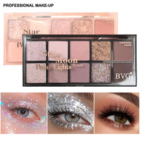 Palette de fards à paupières scintillants imperméables à dix couleurs BVG Star Moon avec finition nacrée mate, pour le maquillage transfrontalier