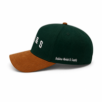 Gorra de Béisbol de Algodón Estructurada de 5 Paneles con Logotipo Personalizado Bordado, Visera de Gamuza, Dos Tonos Verde y Marrón