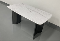 Table à manger rectangulaire moderne de luxe en pierre microcristalline avec base en acier inoxydable noir titane