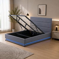 Lit plateforme moderne avec éclairage d'ambiance LED intelligent, système de levage à gaz et rangement intégré, cadre flottant
