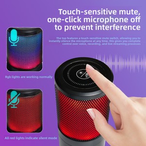 Microphone à condensateur USB, directivité cardioïde, réponse en fréquence 20Hz-20KHz, lumières RGB colorées pour ordinateur, karaoké, <span class=keywords><strong>jeux</strong></span> - Product Image 2
