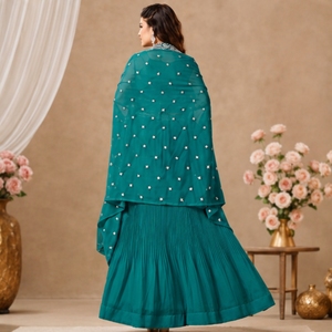 Conjunto de Lehenga Choli Bordado en Color Verde Azulado para Mujer con Dupatta, Traje Étnico Tradicional de Diseñador para Fiestas, Bodas y Ocasiones Festivas - Product Image 4