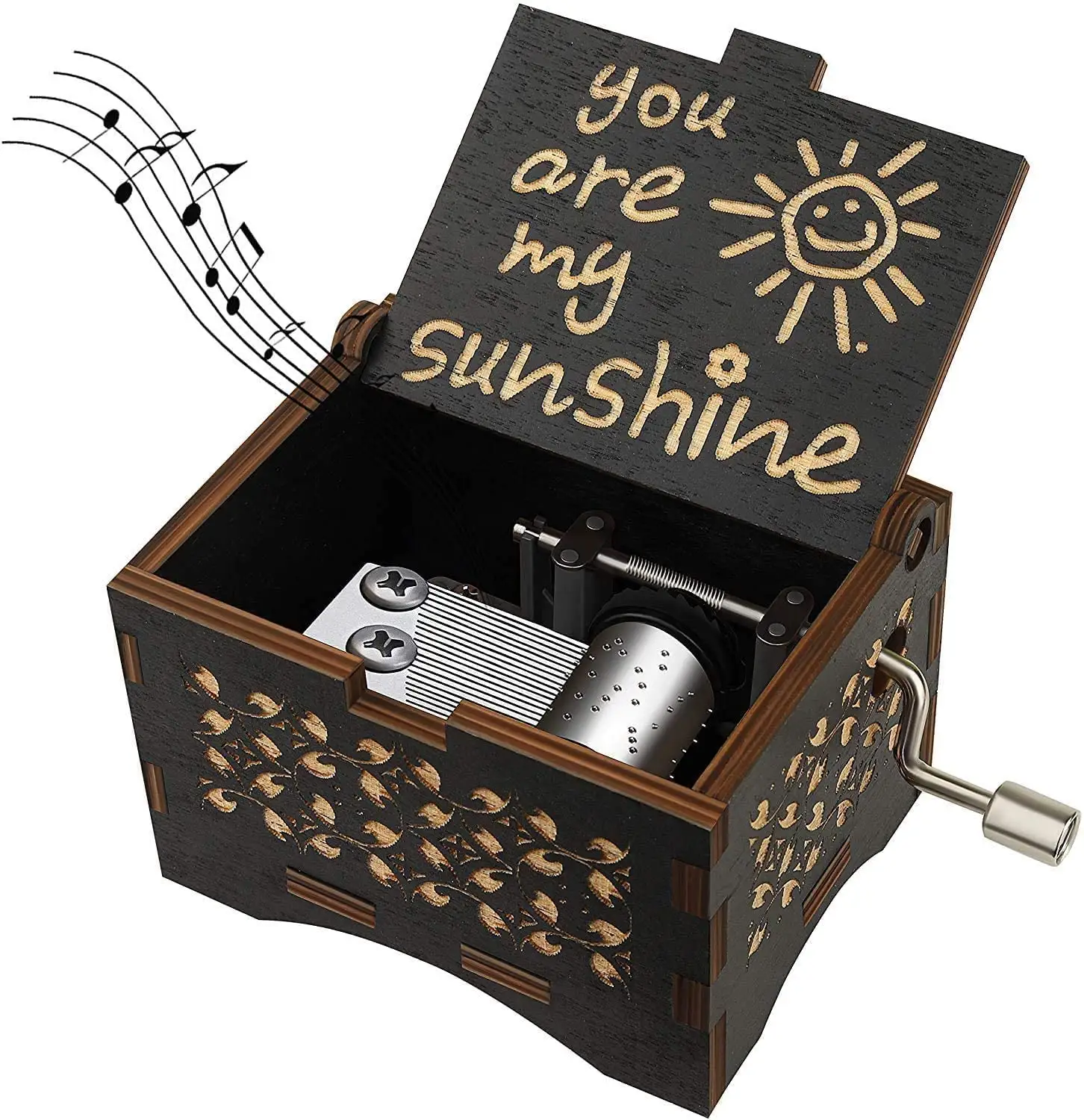 You are my sunshine Music Box,Hand Crank Cajas musicales de madera talladas antiguas El mejor regalo Caja de música de boda