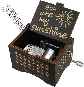 You are my sunshine Music Box Hand Crank Antique Carved Wooden Musical Boxes Best Gift Wedding Music Box