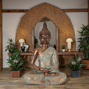 Fede religiosa in resina artigianato tailandese seduta statua di Buddha Hindu scultura meditazione per soggiorno decorazione della casa - Product Image 6