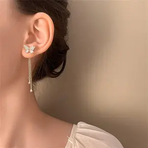 Vente chaude Boucles D'oreilles Élégantes Femmes Long Gland Papillon Zircone Boucles D'oreilles Pas Cher Prix En Gros