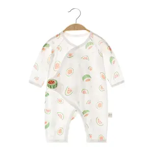 夏の新生児ワンシーベビーコットン薄いフルーツプリント長袖ロンパースエアコン服