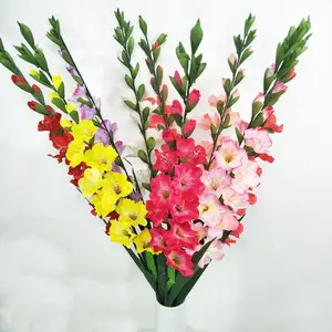 Wholesale high quality silk pink white purple orange blue red fake flower stems wedding decoration artificial gladiolus flowers