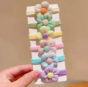 Lot de 6 élastiques à cheveux pour petites filles, chouchous élastiques mignons à fleurs pour bébés, attaches-queue de cheval <span class=keywords><strong>sans</strong></span> couture, accessoires pour cheveux - Product Image 3