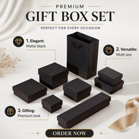 Coffret à bijoux noir mat personnalisé de luxe avec logo sur mesure, base et couvercle en carton rigide, sac assorti, pour collier, bague, montre, cadeau