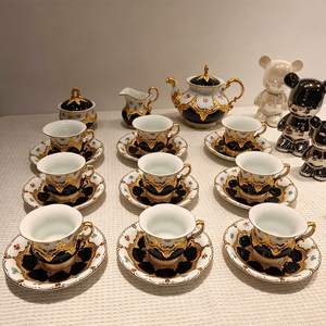 Complete Cobalt Blue Gold Embossed Floral <b>Bone</b> <b>China</b> <b>Dinner</b> Plate <b>Set</b> Teapot Cups Sugar Creamer Baroque Style Eco-Friendly - Product Image 2