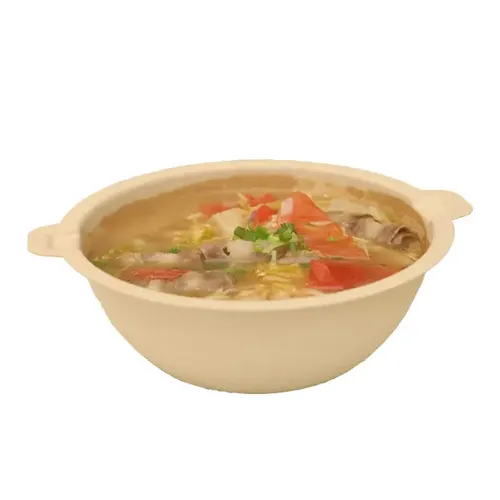 Super March New Designs Free PFAS Disposable Biodegradable Bamboo Pulp Soup Ramen Cereal Bowl With Handle