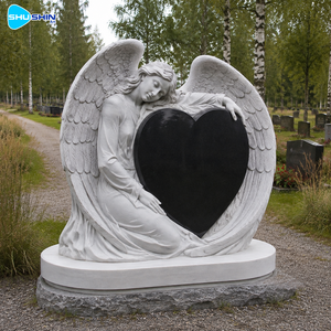 <span class=keywords><strong>Monumento</strong></span> Funerario <span class=keywords><strong>de</strong></span> Ángel Tallado a Mano en Mármol con Lápida <span class=keywords><strong>de</strong></span> Corazón <span class=keywords><strong>de</strong></span> Granito Negro, Estatua Conmemorativa Personalizada, Escultura para Cementerio al Aire Libre - Product Image 2
