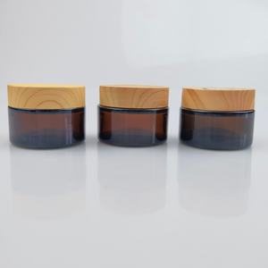 Pot en verre ambré givré de luxe écologique avec couvercles en bambou pour beurre corporel, avec couvercle en métal, bambou ou plastique - Product Image 2