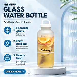 Bouteille d'<span class=keywords><strong>eau</strong></span> en verre givré personnalisée avec logo, 500 ml, avec poignée, design esthétique minimaliste - Product Image 3