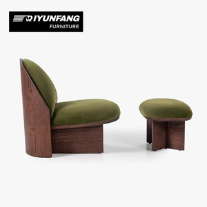 Conjunto de Sillones Modernos de Madera Maciza y Tela - Para Sala de Estar, Dormitorio, Comedor, Hotel y Uso en Exteriores - Silla con Respaldo Inclinado y Reposapiés - Product Image 3