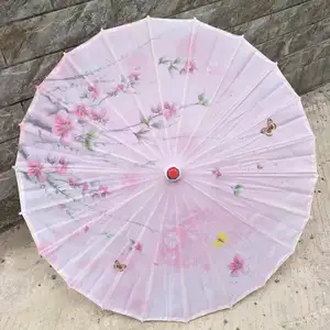 Pink flower straight bamboo oilpaper parasol wedding favor gift Japanese silk wood umbrella custom Colorful oil paper umbrella