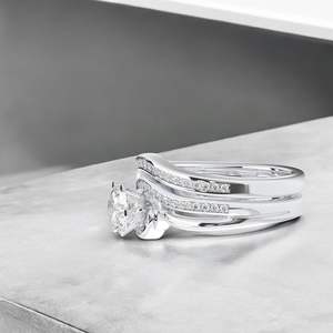 KEEVA JEWELS 950 Platinum 1.10 Carat F-G/VS Round Lab Grown Diamond Engagement <b>Ring</b> with Wedding <b>Band</b> Women's Size - Product Image 1