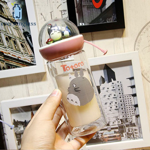 320ml Wholesale Creative Portable Totoro Pattern Double Wall Borosilicate <strong>Glass</strong> <strong>Milk</strong> <strong>Bottle</strong> with Rope - Product Image 5