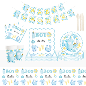 DAMAI - Juego de Vajilla de Tela Azul para Fiesta de Baby Shower, Juego de Platos, Vasos y Servilletas de Papel Azul - Product Image 2