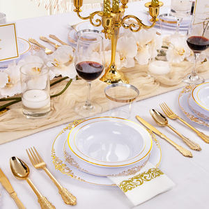 7.5 Inch Eco-Friendly Disposable Soup Bowls with Gold Rim 12oz Heavy Duty Dessert Salad Ice Cream Bowls <b>Plates</b> for Weddings - Product Image 5