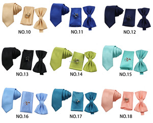 Ensemble de 4 cravates, uni, bordeaux, rose saumon, cravate de 6 cm, nœud papillon, mouchoir, boutons de manchette, polyester, costume homme, mariage, fête, accessoire cravate - Product Image 4