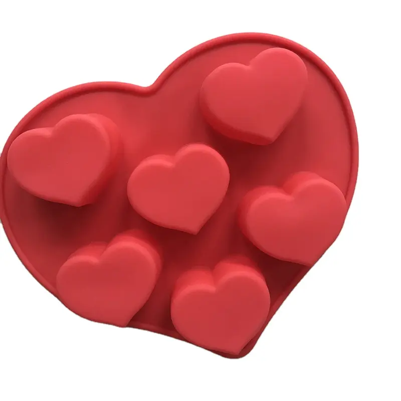Safran sevgililer günü kalp silikon kek kalıpları cupcake muffin kalıp 6 kavite büyük kalp silikon 3d kalp şekli kek kalıbı