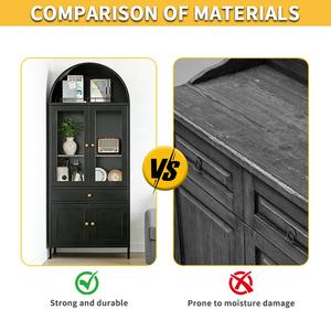 Mobiletto Espositivo Curvo in Metallo Nero, Libreria Alta Curva in Acciaio con Ante in Vetro per Soggiorno - Product Image 3