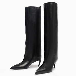 Women Suede Long <b>Boots</b> Hook High Heels Pointed Toe Leopard Print Knee High Booties Top Wide on Shoes - Product Image 3