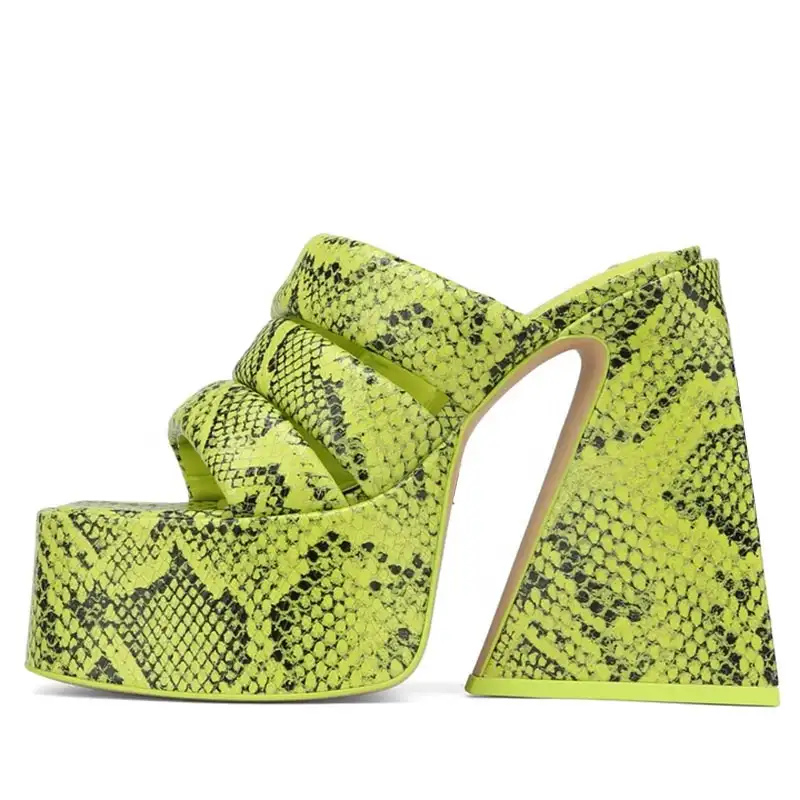 Sandalias triangulares con estampado de serpiente para mujer, zapatos de tacón de plataforma a la moda, talla grande, personalizados, anchos, para verano