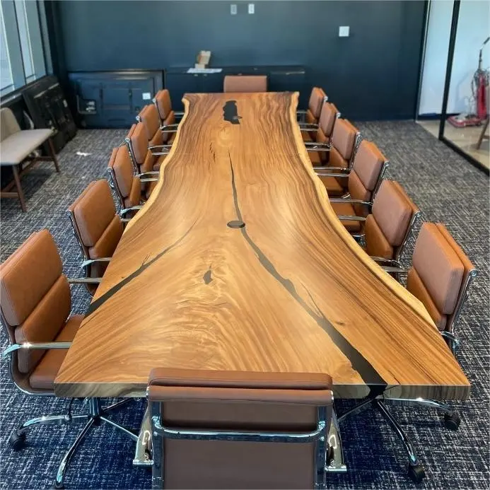 Natural solid wood one-piece Luxury walnut wood large conference table Super large wood meeting desk