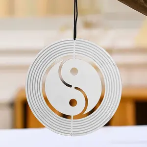 3d Mirror Yin Yang Tai Chi Round Three-dimensional Stainless Steel Reflective Outdoor Garden Hanging Ornaments