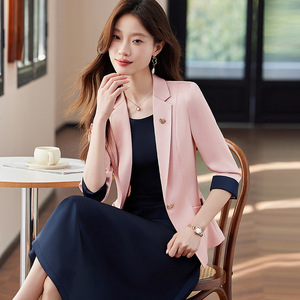 Women's 3/4 Sleeve Suit Jacket Summer Thin Style Petite Fit 2025 New Casual Mid Sleeve Professional Suit Set - Product Image 2