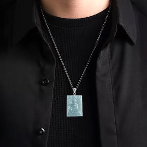 Pendentif <span class=keywords><strong>Bouddha</strong></span> en Jadeite Naturelle Bleu Eau Flute, Argent S925, Bijoux pour Hommes d'Asie du Sud-Est, Statues <span class=keywords><strong>de</strong></span> <span class=keywords><strong>Bouddha</strong></span> Thaïlandaises D502 - Product Image 3