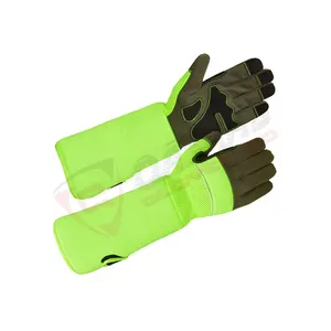 新款花园手套，带合成纤维袖口皮革顶级防刺防滑园艺工作手套
