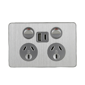 พาวเวอร์พอยท์ส10A คู่แนวนอนมาตรฐานออสเตรเลียพร้อม USB แปรงวัสดุอลูมิเนียม A + C - Product Image 1