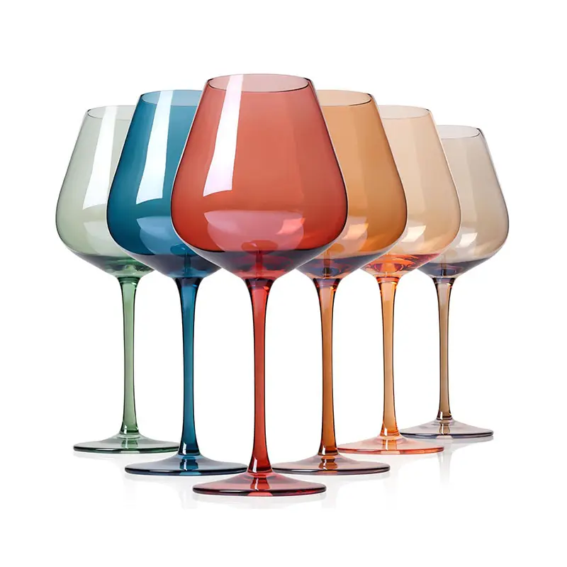 Hand Blown Elegant Colored Stemmed Wine Glasses 17oz Long Stem Slanted Rim Crystal Wine Glass for Wedding