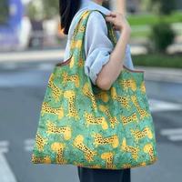 Sac de courses pliable en polyester imprimé dessin animé, réutilisable, durable, léger, pour supermarché, épicerie, voyage, recyclable, usage quotidien