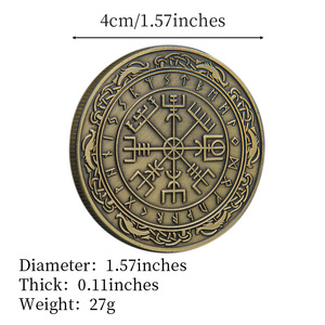 Noordse Viking Rune Metaal Ambachtelijke Herdenkingsmunt Kompas Thema Souvenir Munt Vintage Stijl Bureaudecoratie - Product Image 6