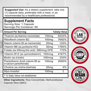 Vitamin B phức tạp cho phụ nữ và nam giới-với axit folic Biotin <span class=keywords><strong>B1</strong></span> <span class=keywords><strong>B2</strong></span> B3 <span class=keywords><strong>B6</strong></span> <span class=keywords><strong>B12</strong></span>-Hỗ trợ năng lượng tế bào và tinh thần rõ ràng - Product Image 5