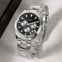 Montre à quartz pour homme personnalisée avec boîtier argenté de 40 mm, cadran bleu, chronographe, bracelet en cuir, liste de prix, modèle tendance