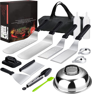 Kit d'accessoires pour plaque chauffante plate, barbecue Teppanyaki en plein air, cuisine en camping, ensemble d'accessoires pour plaque chauffante 20 pièces, sac de transport - Product Image 1