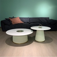 Salon moderne luxe style simple table industrielle café luxe or acier rond blanc centre côté table basse ensemble marbre