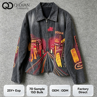 Veste en jean personnalisée pour homme, style streetwear, coupe courte, motifs variés, coupe décontractée et ample, effet vieilli, rétro, manches longues, OEM