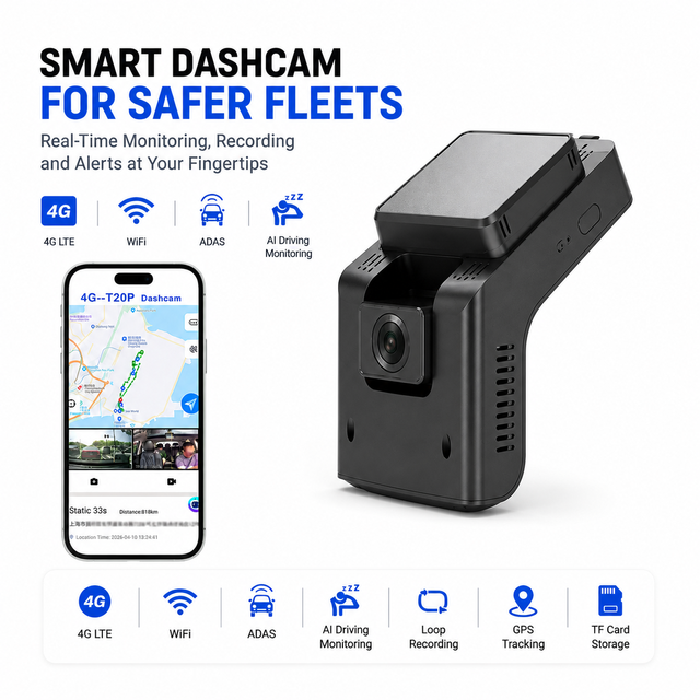 Smart Vehicle Dash Camera T20P with AI Driver Monitoring 4G LTE ADAS WiFi GPS Tracking and Loop Recording