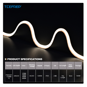 Bande lumineuse LED flexible SOB 2700K-6500K réglable, CRI élevé >90, découpable sur mesure, 320 LED/m pour éclairage intérieur avec assurance qualité - Product Image 5