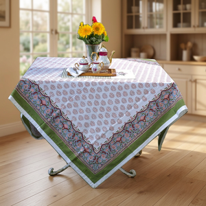 Indian Hand-Block Floral Print Modern <b>Square</b> <b>Tablecloth</b> Soft Cotton Fabric Cover Dinning Table Linen Housewarming Gift - Product Image 3