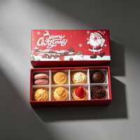 Boîte à chocolat de Noël personnalisée imprimée, compartiments en papier écologiques, boîte d'emballage pour biscuits, en-cas, desserts
