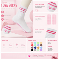 Chaussettes de yoga personnalisées avec broderie en forme de cœur pour femmes, antidérapantes, pour Pilates et ballet, douces, respirantes, avec logo personnalisé, couleur personnalisée, chaussettes de sport avec grip